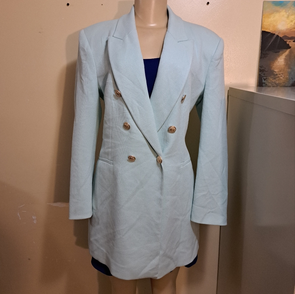 Zara minty green Double Breasted blazer jacket XL